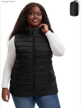 Plus Size Packable Puffer Vest 1X-6X Lightweight Water-Resistant Hooded Quilted
